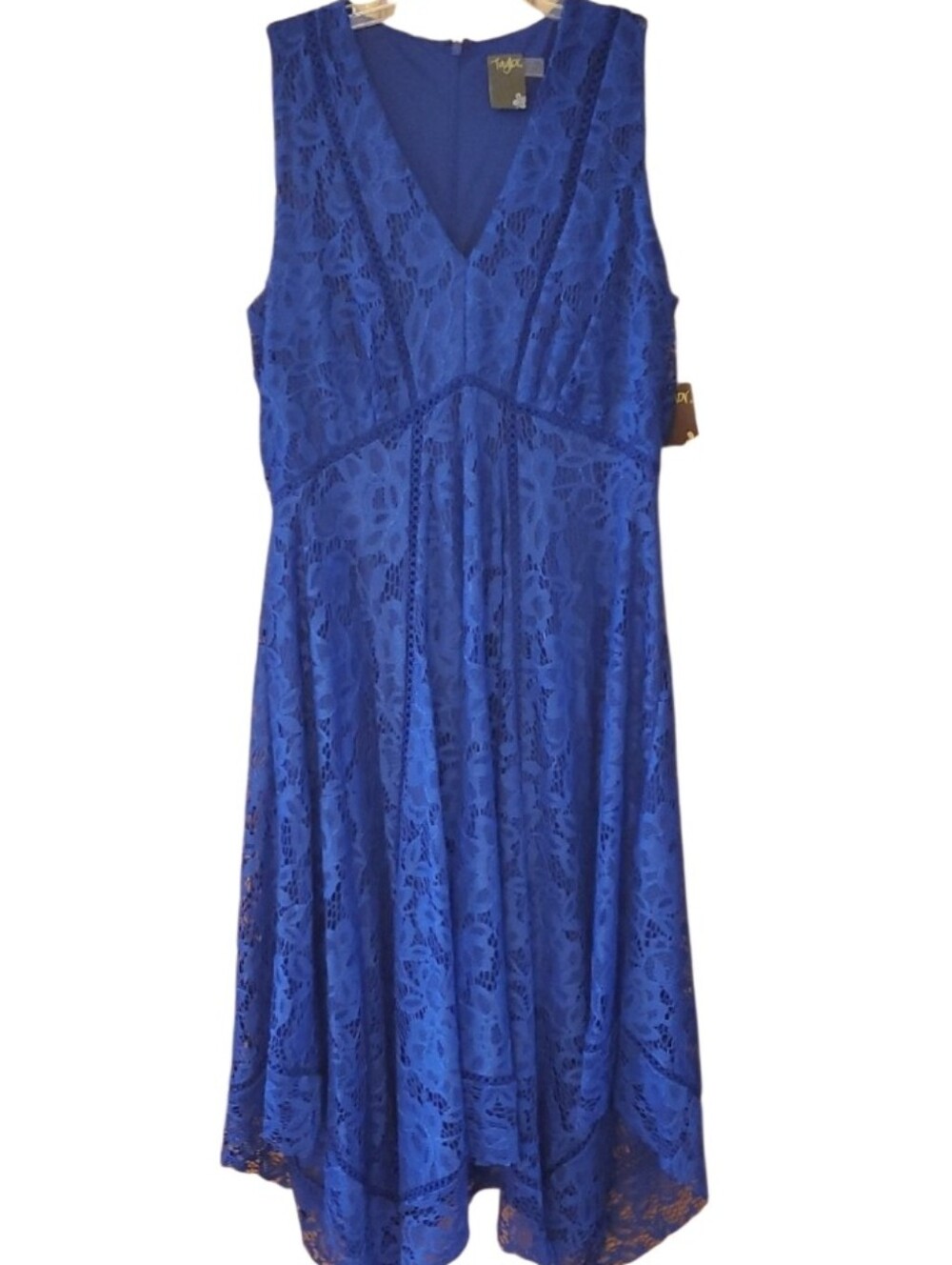 Taylor Cobalt Blue Floral Lace V-Neck Midi Dress Size 12